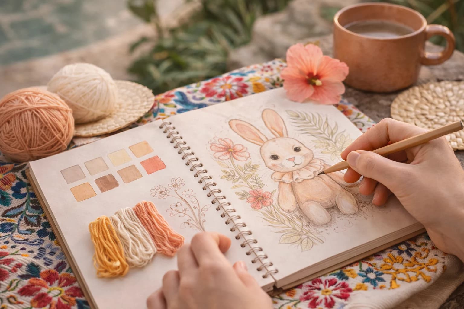 Selección de hilos y paleta de color para diseño artesanal