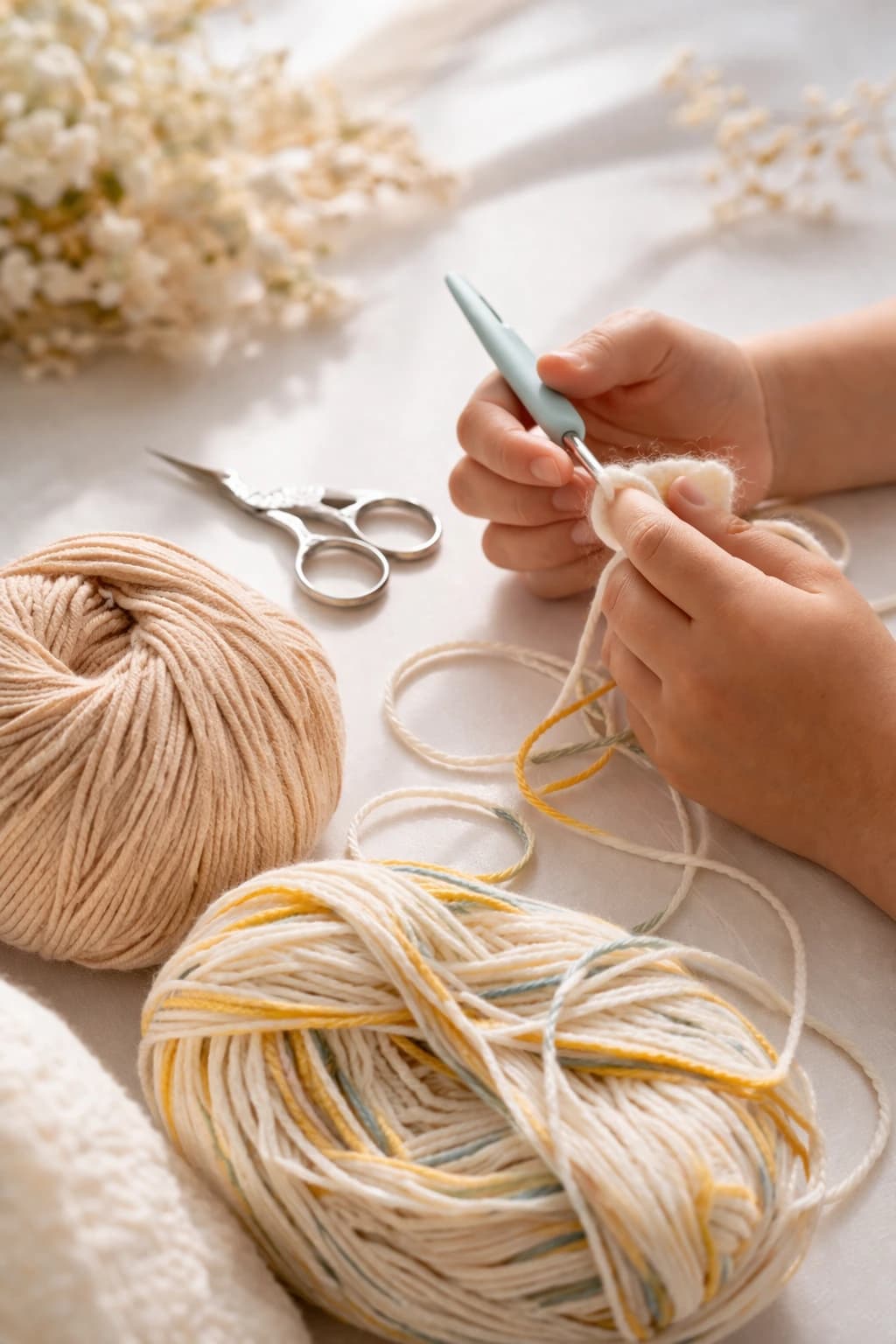 Mesa de trabajo artesanal de crochet